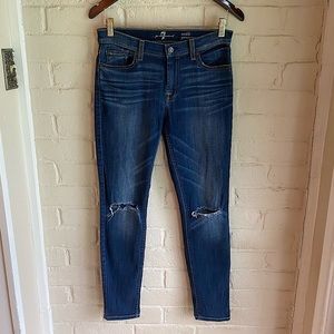 7 Seven for all Mankind size 27 skinny distressed boho denim blue jeans